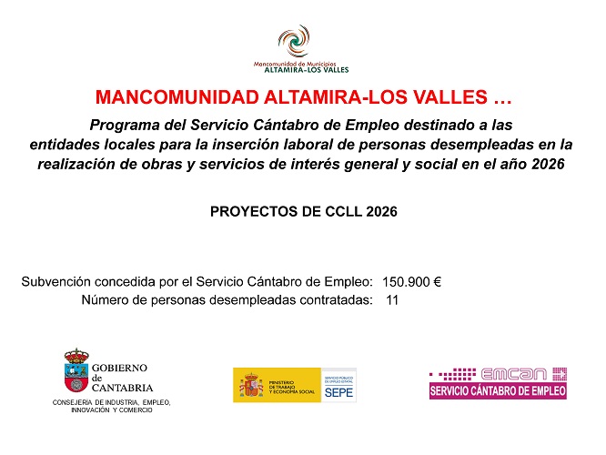 La Mancomunidad Altamira-Los Valles recibirá una subvención de 150.900€ para desarrollar los proyectos de interés general y social en la convocatoria de 2026.