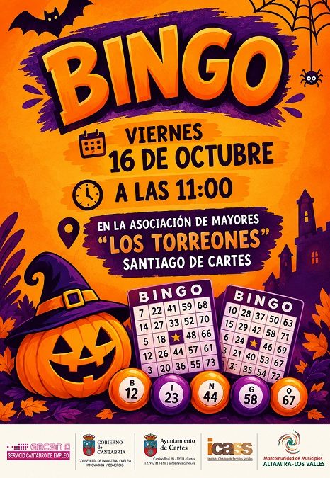 La Mancomunidad Altamira-Los Valles y el Ayuntamiento de Cartes organizan una nueva jornada de Bingo de Halloween.