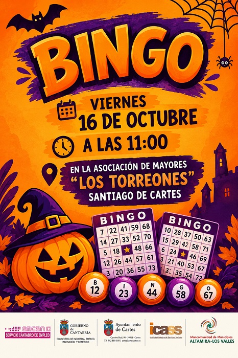La Mancomunidad Altamira-Los Valles y el Ayuntamiento de Cartes organizan una nueva jornada de Bingo de Halloween.