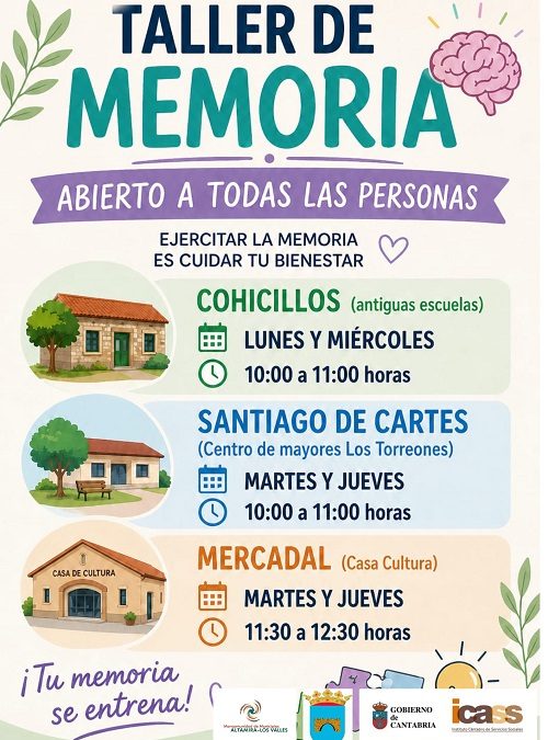 La Mancomunidad Altamira – Los Valles y el Ayuntamiento de Cartes recuerdan que los talleres de memoria continúan activos en el municipio