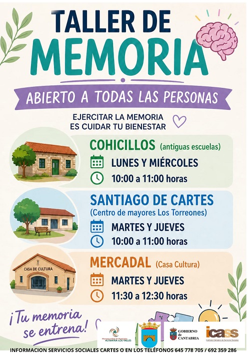 La Mancomunidad Altamira – Los Valles y el Ayuntamiento de Cartes recuerdan que los talleres de memoria continúan activos en el municipio