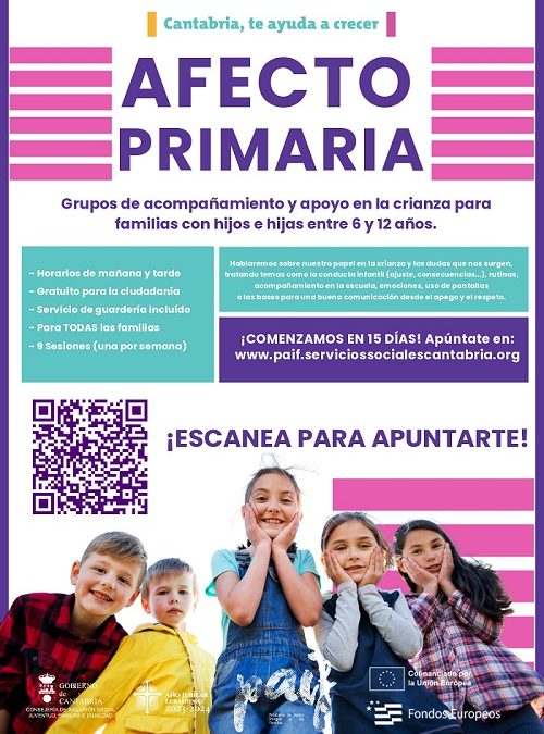 Comienza el Programa AFECTO Primaria para familias con hijos e hijas menores de entre 6 y 12 años, incluido dentro del PAIF.