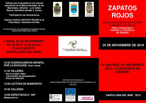 Santillana del Mar acogerá el 25 de Noviembre las actividades centrales  de la campaña por la igualdad y contra la violencia de género de la Mancomunidad “Zapatos Rojos”.