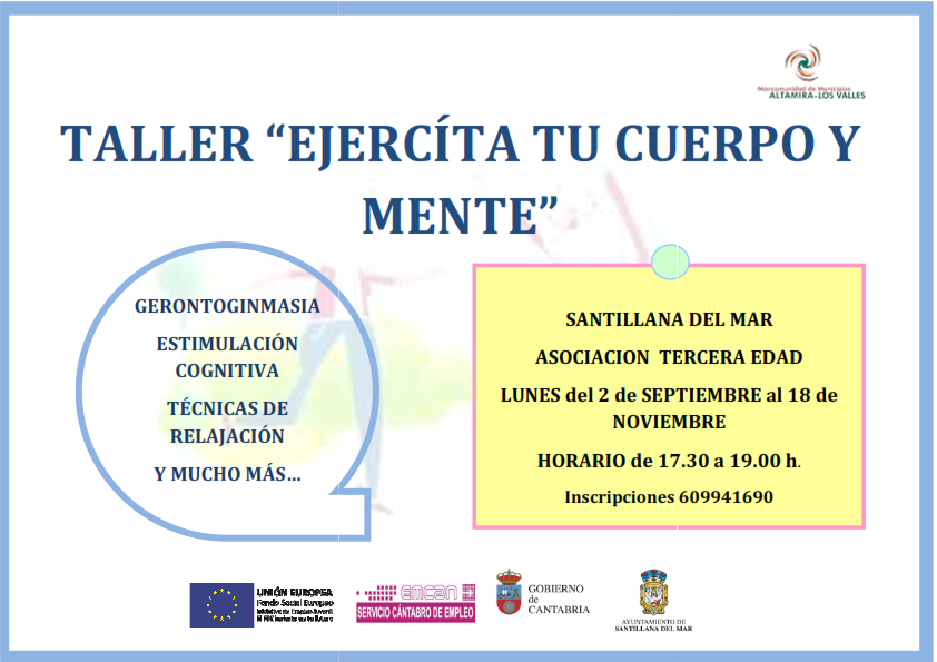 Cartes y Santillana del Mar acogerán sendos  talleres de “Ejercita tu cuerpo y mente”  organizados por la Mancomunidad.