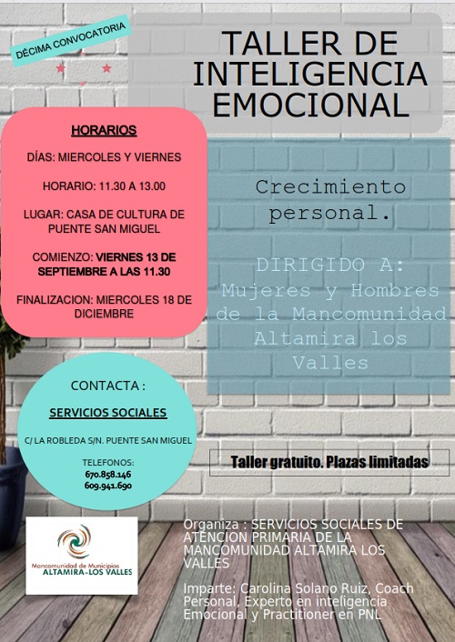 En marcha una nueva edición de taller de Inteligencia Emocional en la Mancomunidad